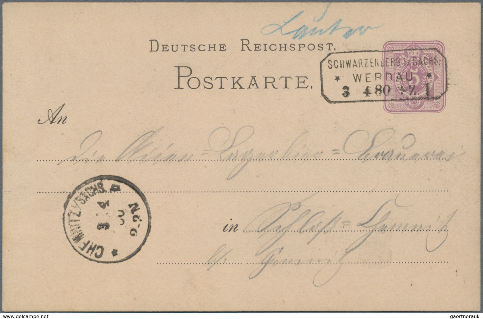 Deutsches Reich - Bahnpost: 1880, 5 Pfge Ganzsachenkarte Mit Handschriftlicher Stationsaufgabe 'LAUT - Andere & Zonder Classificatie