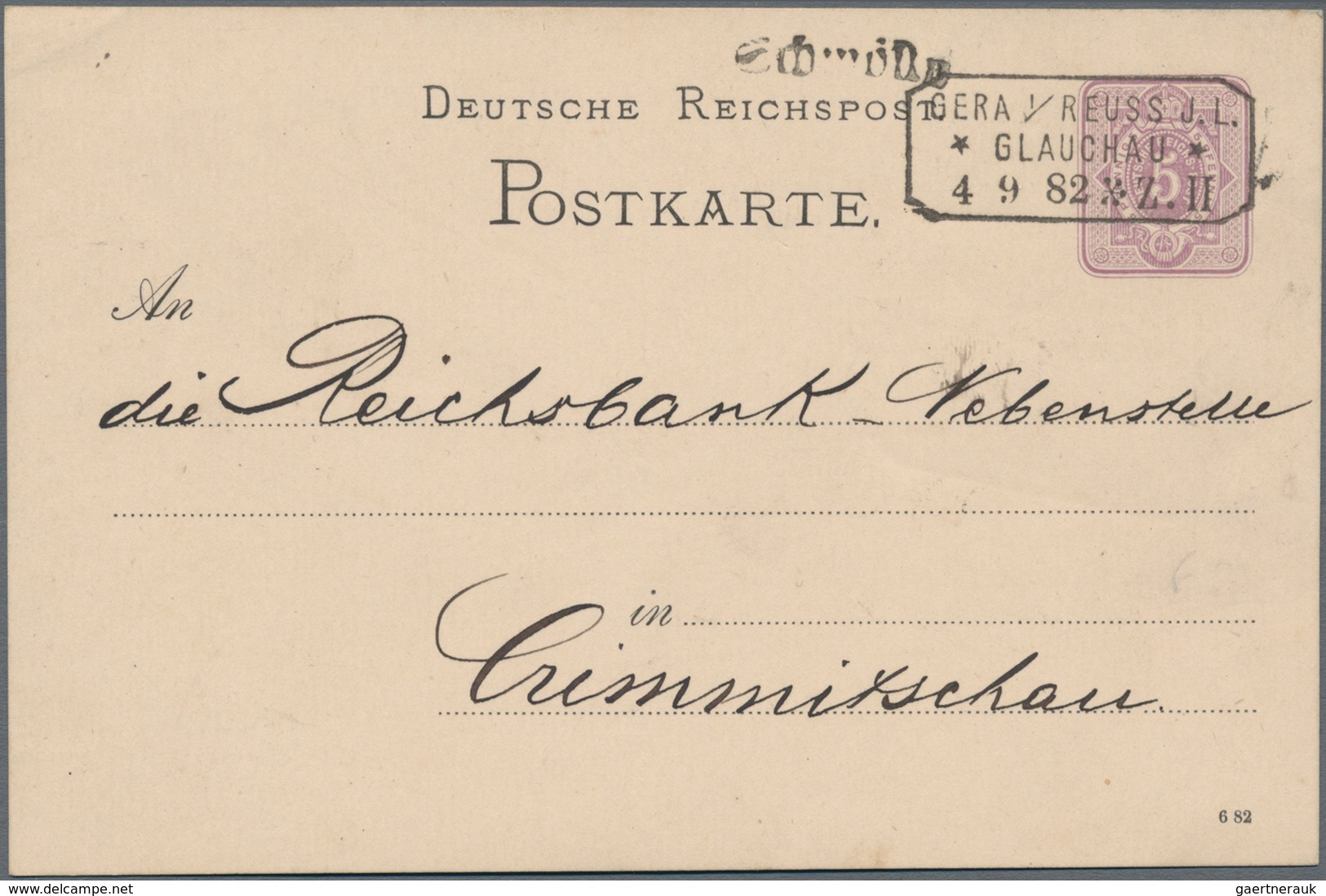 Deutsches Reich - Bahnpost: 1882, 5 Pf Ganzsachenkarte Mit Stationsstempel L1 'Schmölln' Neben Nachv - Other & Unclassified