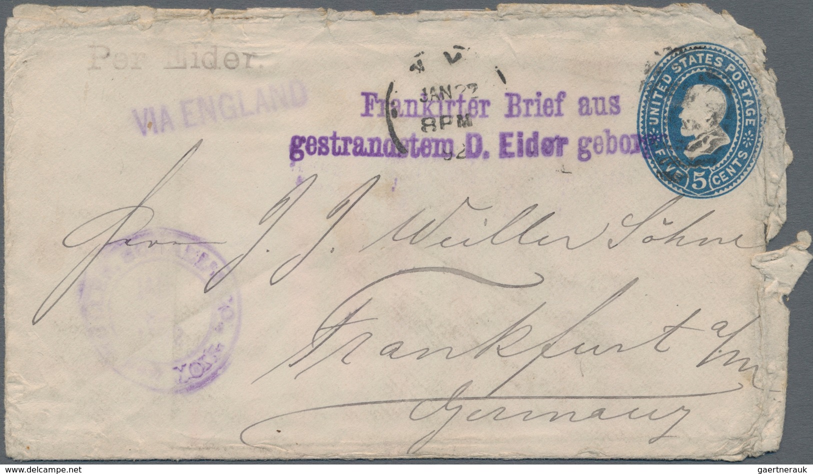 Deutsches Reich - Besonderheiten: 1892, Bedarfs- Und Portogerechte Gebrauchte US-Ganzsache 5 Cents L - Sonstige & Ohne Zuordnung