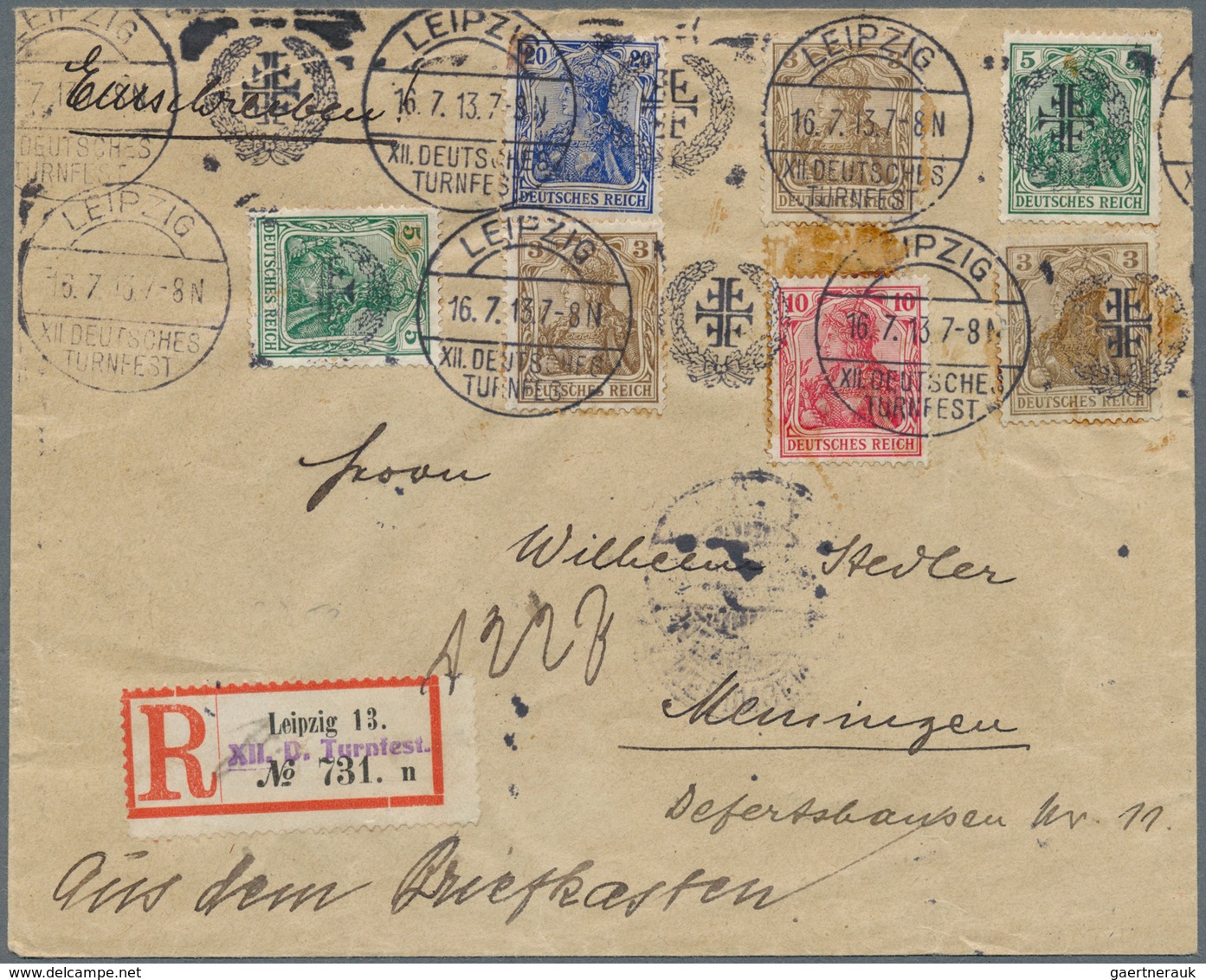 Deutsches Reich - Besonderheiten: 1913, R-Brief Mit 7 Germaniawerten Und Maschinen-Sonderstempel LEI - Sonstige & Ohne Zuordnung