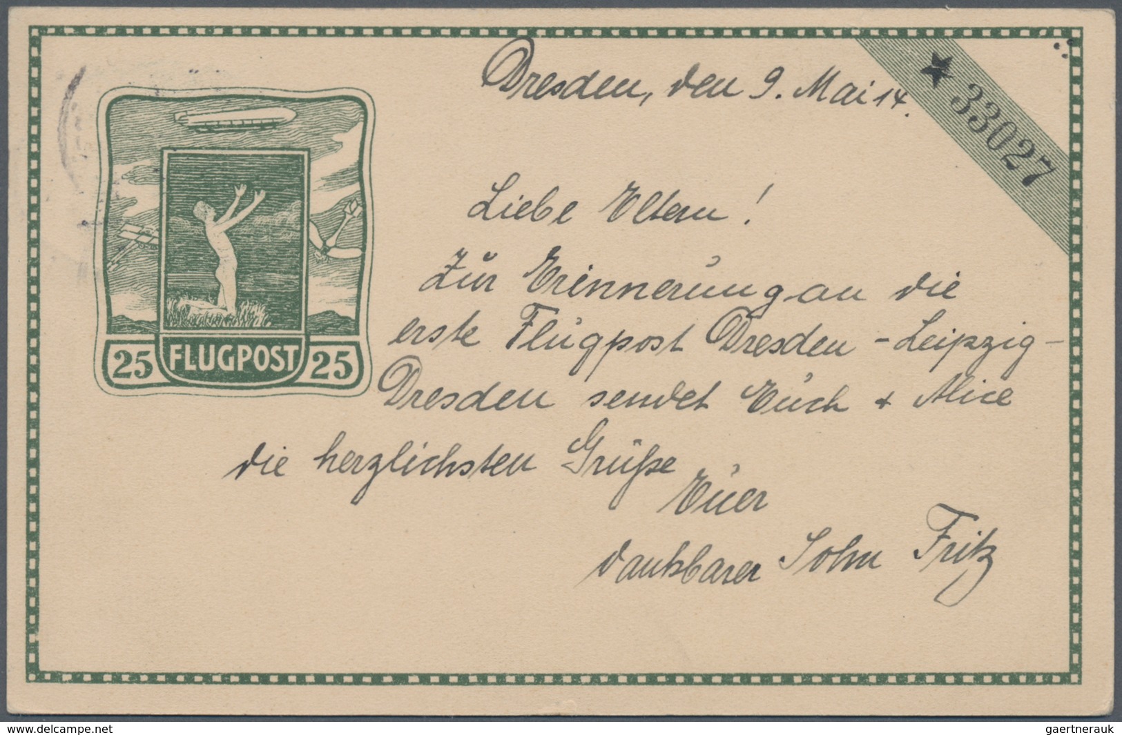 Deutsches Reich - Besonderheiten: 1914, Halbamtliche Color-Flugpostkarte Mit 5 Pf. Germania Und SST - Sonstige & Ohne Zuordnung