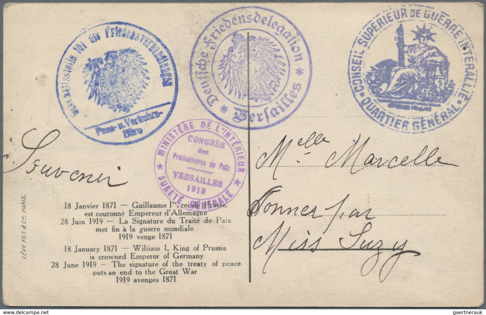 Deutsches Reich - Besonderheiten: 1919, 2 Ansichtskarten Aus VERSAILLES, Einmal Mit Stempel "Deutsch - Other & Unclassified