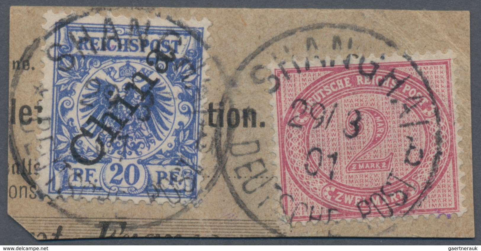 Deutsche Post In China - Vorläufer: 1898/1901, 2 Marks Rötlichkarmin In MiF Mit 20 Pf Aufdruckwert S - Deutsche Post In China