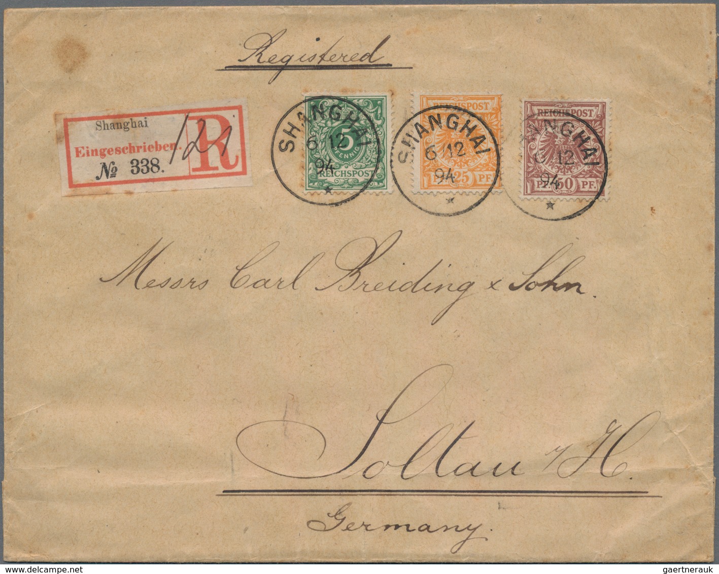 Deutsche Post In China - Vorläufer: 1894 (6.12.), 5 Pfg. + 25 Pfg. + 50 Pfg. Krone/Adler (zwei Marke - China (offices)