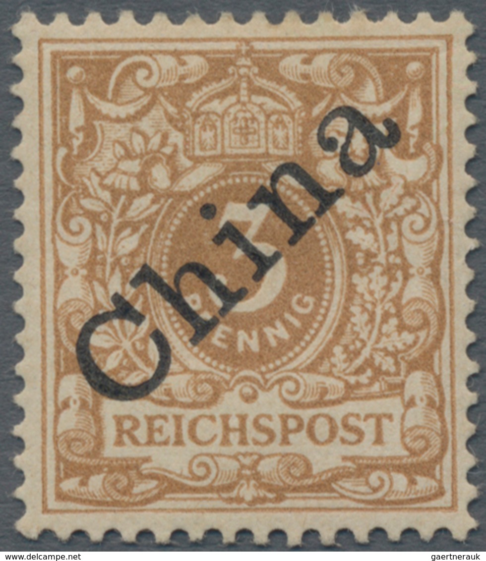 Deutsche Post In China: 1898, 3 Pfg. Diagonaler Aufdruck In Der Besseren Farbe HELLOCKER, "farbfrisc - China (kantoren)