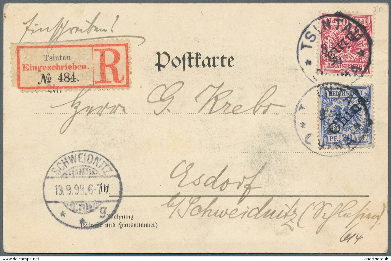 Deutsche Post In China: 1898, RECO-Ak "Die Deutsche Flotte In Der Kiautschaubucht" Frankiert Mit 10 - China (offices)