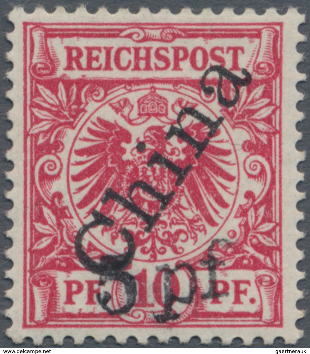 Deutsche Post In China: 1900, "5 Pf" Auf 10 Pf Lebhaftlilarot, Steiler Aufdruck, Farbfrisch, Gut Gez - Deutsche Post In China