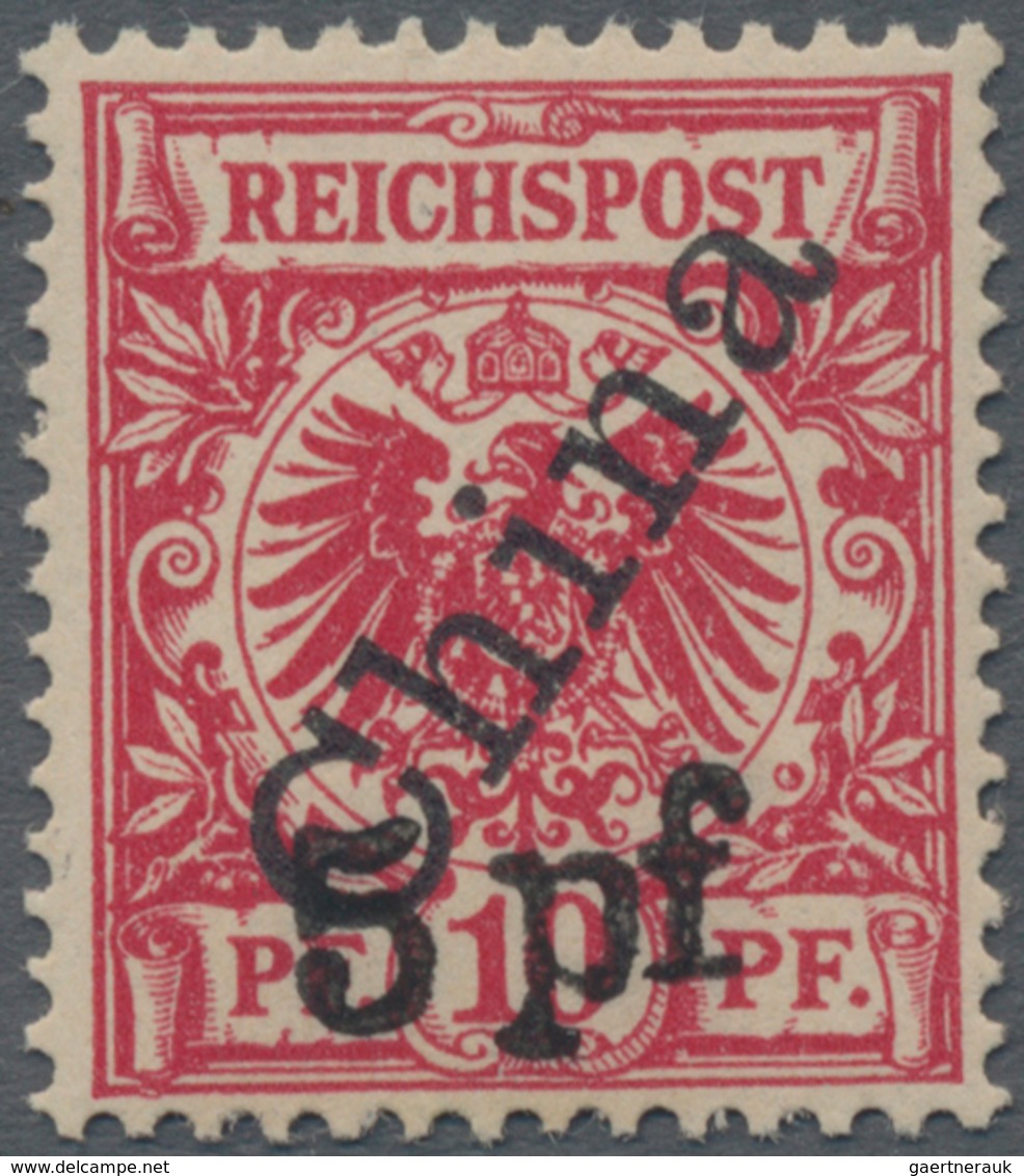 Deutsche Post In China: 1900, "5 Pf" Auf 10 Pf Lebhaftlilarot, Steiler Aufdruck, Postfrisch. Lt. Att - Deutsche Post In China