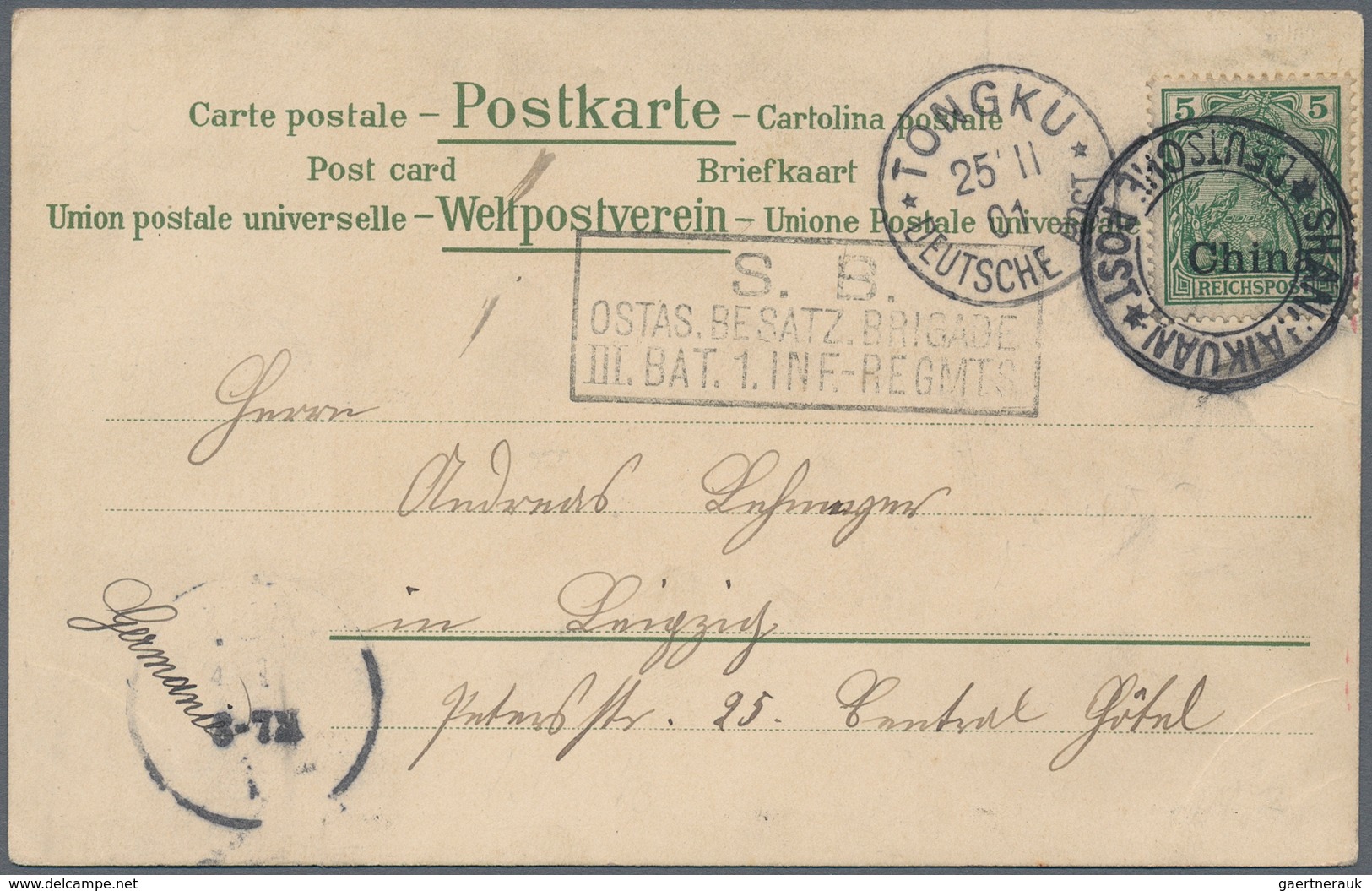 Deutsche Post In China: 1901, Schwarzer Doppelkreisstempel "SHANHAIKUAN * DEUTSCHE POST* (ohne Datum - China (oficinas)