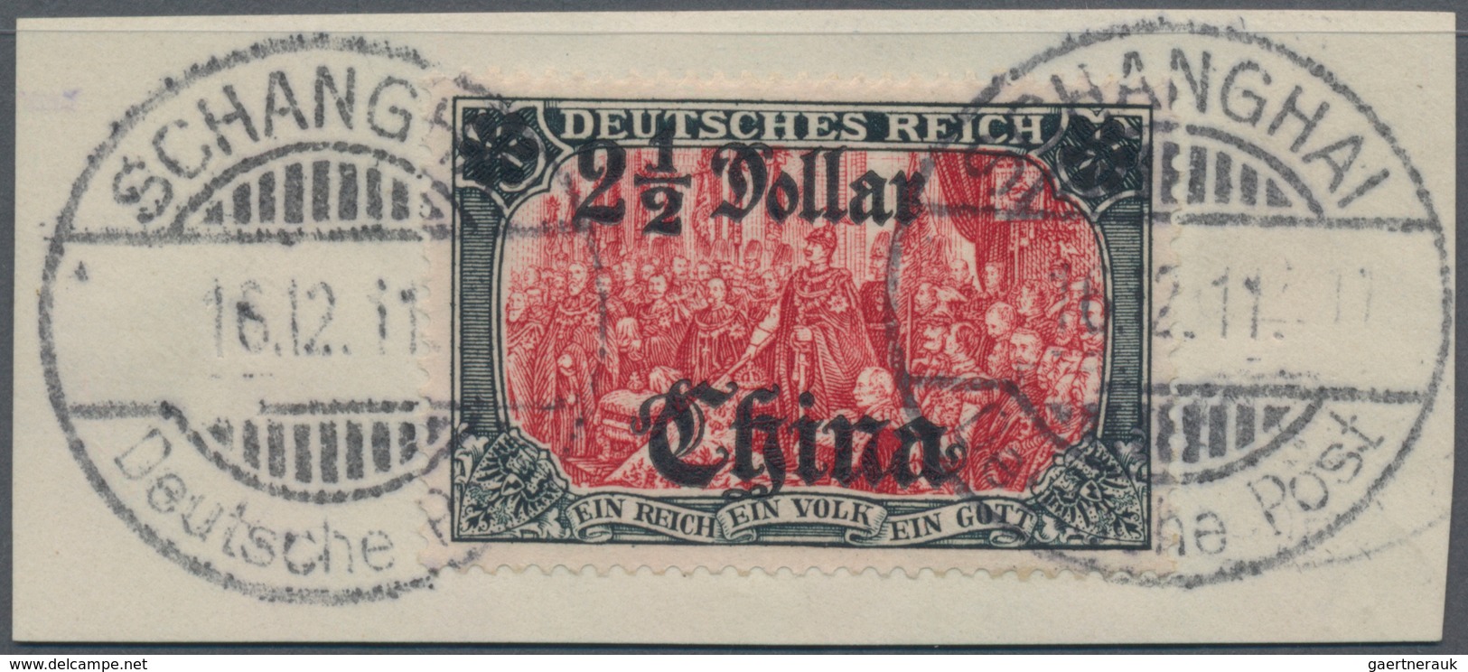 Deutsche Post In China: 1905, 2½ Dollar Auf 5 M Auf Luxus-Briefstück, 2x Gestempelt "SCHANGHAI 16.12 - Deutsche Post In China