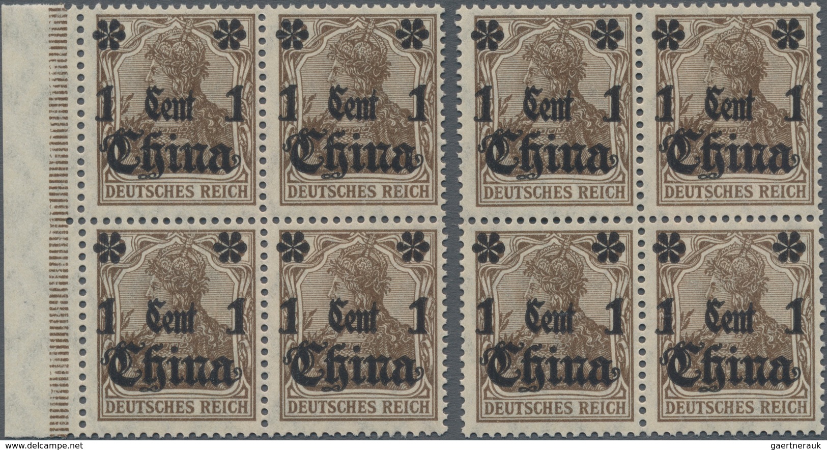 Deutsche Post In China: 1919, 1 Cent Auf 3 Pf., Stumpfer (rußiger) Aufdruck, 2 X Im Viererblock. Mic - China (offices)