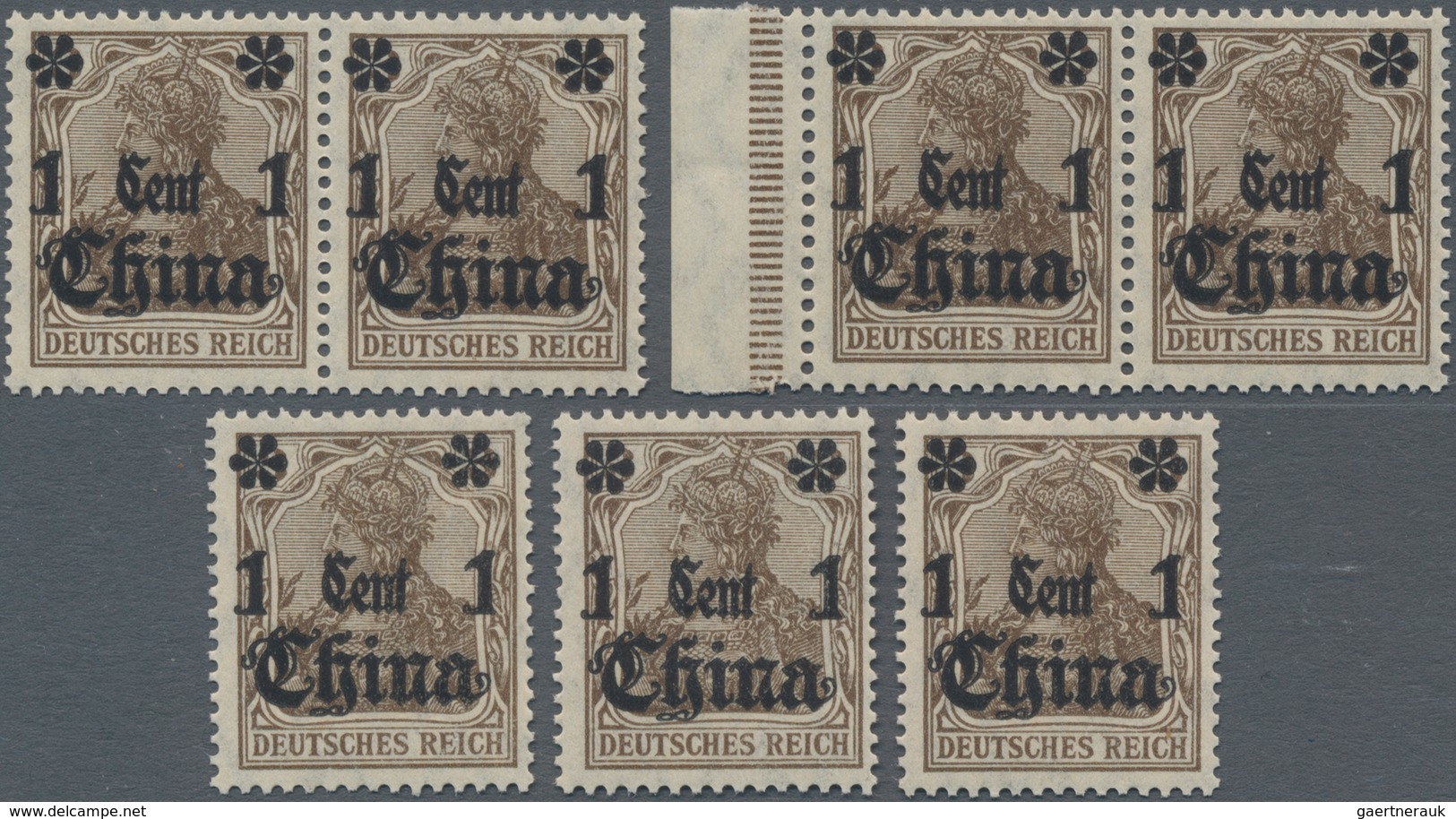 Deutsche Post In China: 1919, 1 Cent Auf 3 Pf., Stumpfer (rußiger) Aufdruck, 3 Einzelmarken Und Zwei - China (kantoren)
