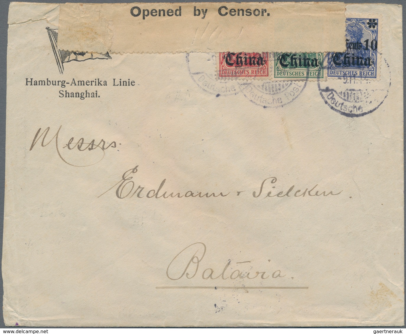 Deutsche Post In China: 1914, 3 Aufdruckwerte Auf Vordruckbrief Der Hamburg-Amerika-Linie Shanghai M - China (kantoren)