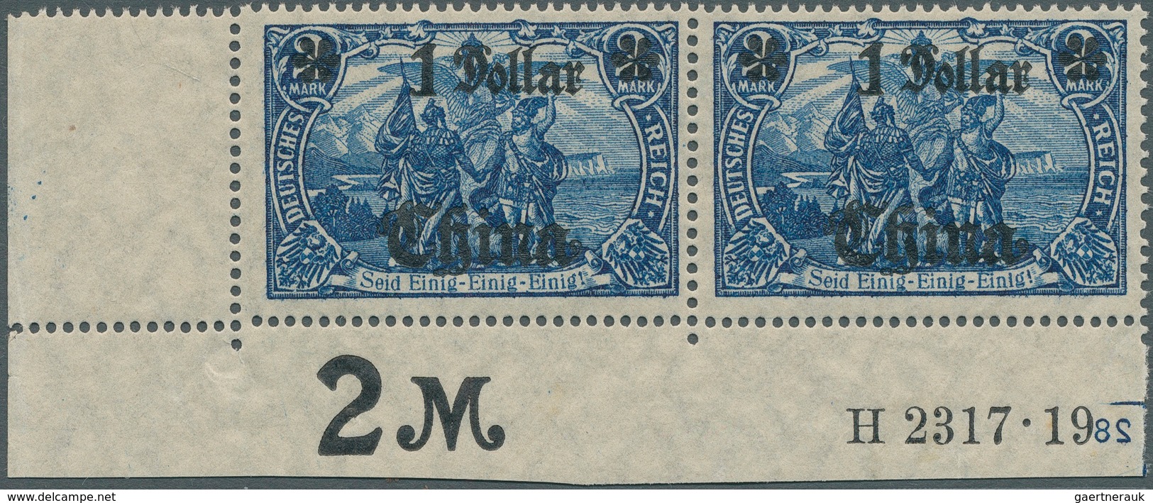 Deutsche Post In China: 1919, Freimarken 1 Dollar Auf 2 Mark, Kriegsdruck, Zähnung 26:17, Abstand 10 - China (offices)