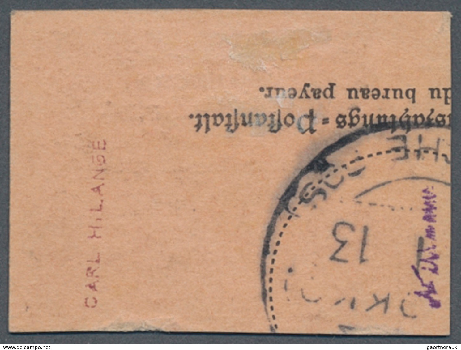 Deutsche Post In China: 1913 (16.1.), Sogn. "Ministerdruck" ("6 Pes. 25 Cts. Auf 5 Mark" Schwarz/dun - Deutsche Post In China