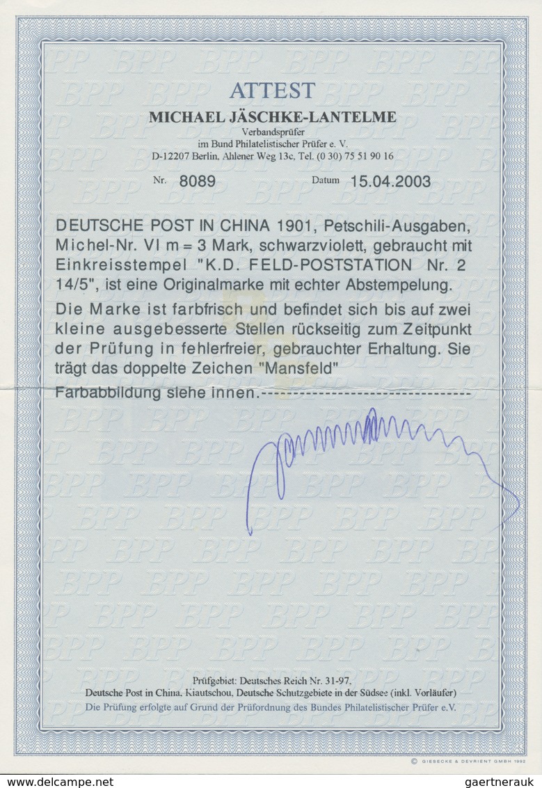 Deutsche Post In China: 1901, Petschili, Kiautschou 3 Mark Schiffszeichnung, Farbfrisch Und In Guter - China (kantoren)