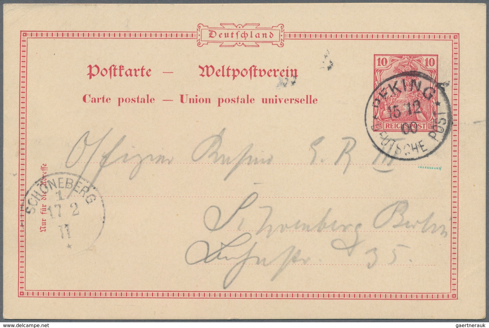 Deutsche Post In China - Ganzsachen: 1900, PETSCHILI: Germania-Reichspost-Ausgabe 10 Pf Mit Stempel - China (offices)