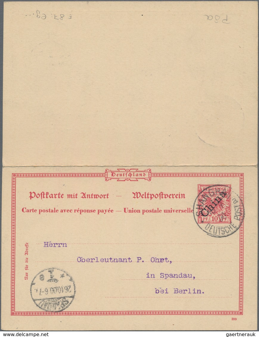 Deutsche Post In China - Ganzsachen: 1900, Gebrauchte Ganzsachenpostkarte Mit Bezahlter Antwort Mit - China (offices)