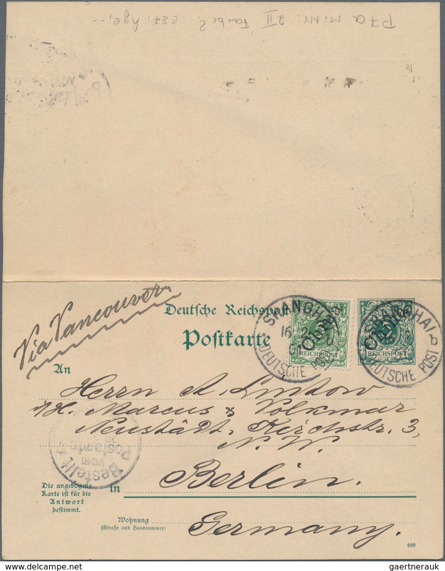 Deutsche Post In China - Ganzsachen: 1901, Mit ZF Gebrauchte Ganzsachenpostkarte Mit Bezahlter Antwo - China (kantoren)