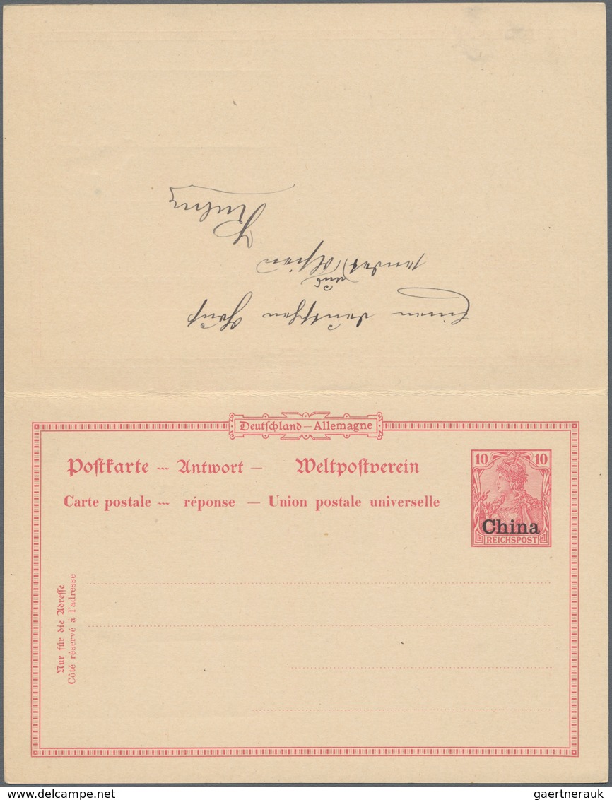 Deutsche Post In China - Ganzsachen: 1902, Gebrauchte Ganzsachenkarte Mit Bezahlter Antwort Mit Waag - China (offices)