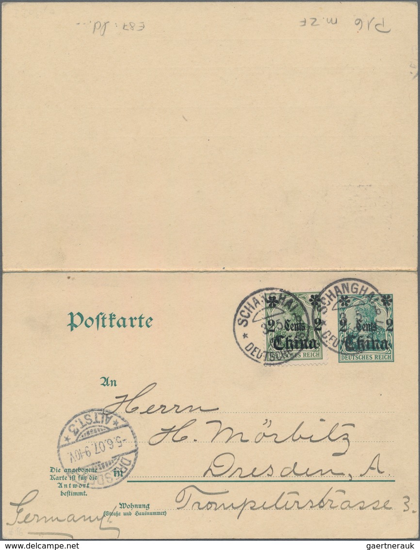 Deutsche Post In China - Ganzsachen: 1907, Mit ZF Germania 5 Pfennig Verwendete Ganzsachenpostkarte - China (kantoren)