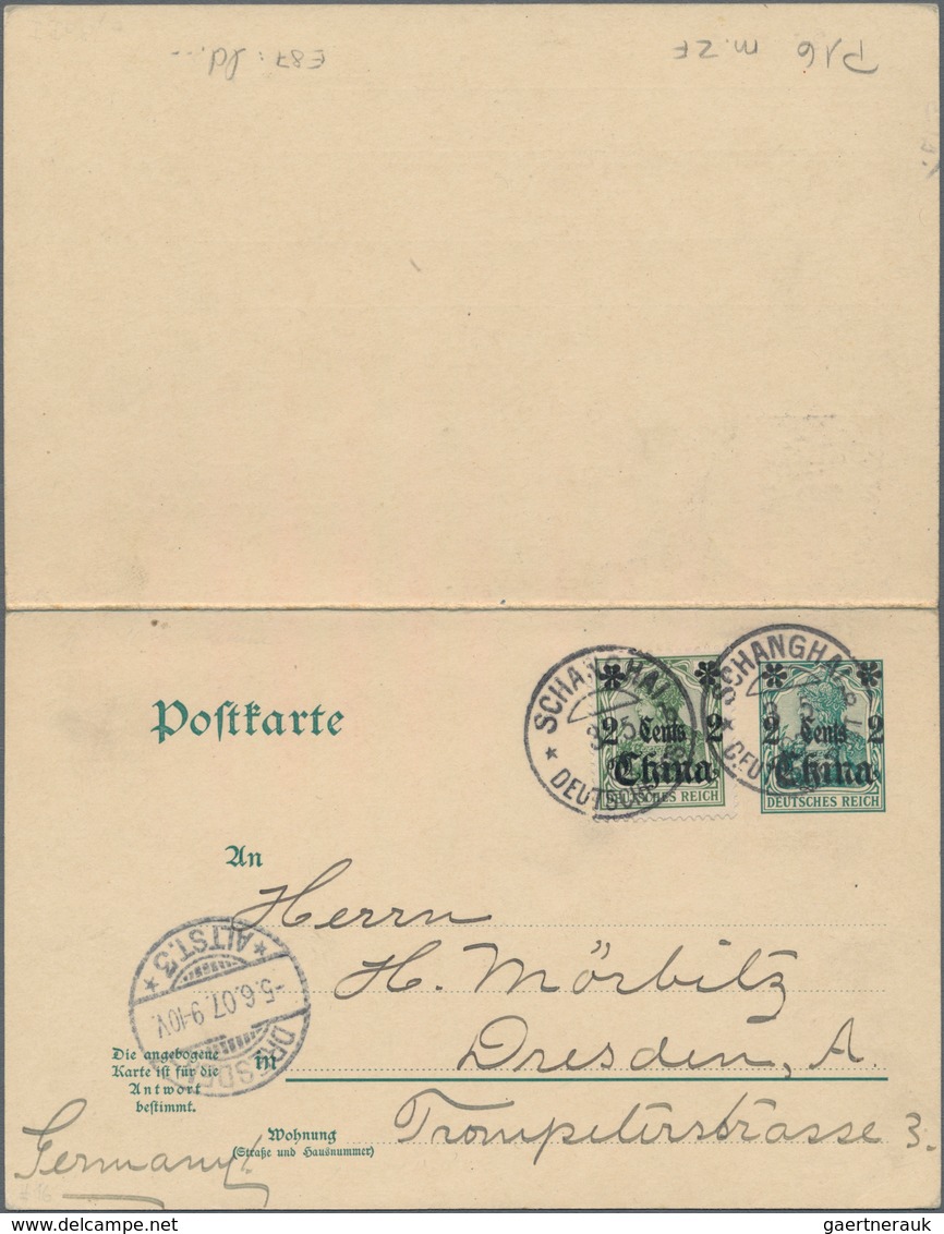 Deutsche Post In China - Ganzsachen: 1907, Mit ZF Germania 5 Pfennig Verwendete Ganzsachenpostkarte - Deutsche Post In China