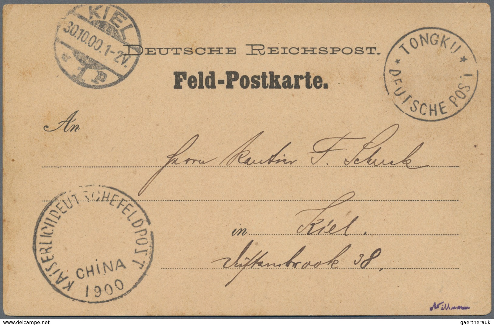 Deutsche Post In China - Stempel: 1900 (12.9.), "TONGKU * DEUTSCHE POST *" (Holzstempel Ohne Datum + - China (kantoren)