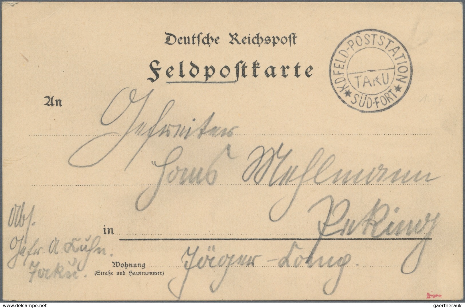 Deutsche Post In China - Stempel: 1900, Formularfeldpostkarte Von K.D.Feld-Poststation Taku Süd-Fort - China (kantoren)