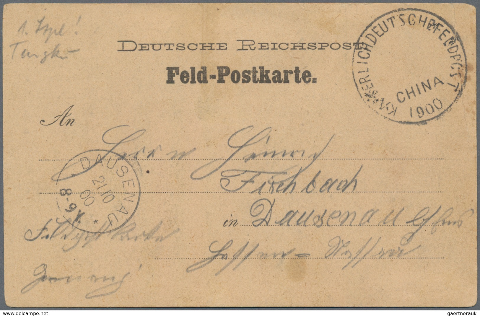 Deutsche Post In China - Stempel: 1900 (1.9.), "KAISERLICH DEUTSCHE FELDPOST CHINA 1900" (Wagenradst - Deutsche Post In China