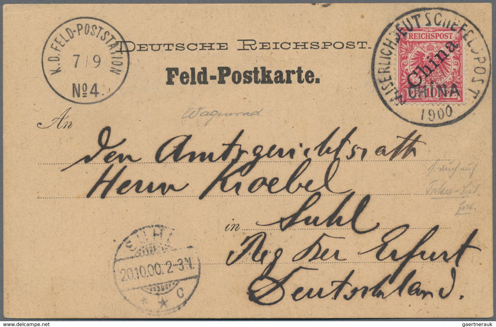 Deutsche Post In China - Stempel: 1900 (7.9.)., "KAISERLICH DEUTSCHE FELDPOST CHINA 1900" (Wagenrads - China (kantoren)