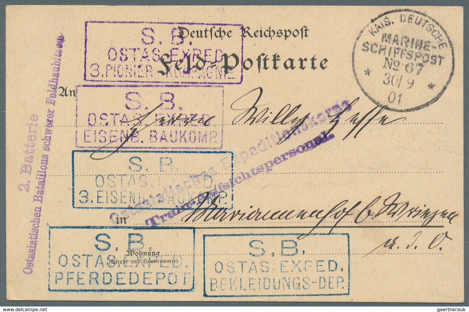 Deutsche Post In China - Stempel: 1901, KAIS.DT.MSP No.67, 30.9.1901, S.S. Silvia, Feldpostkarte Von - China (offices)