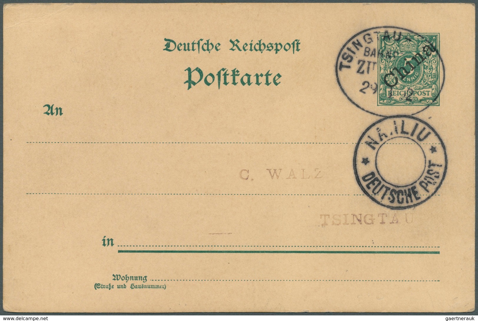 Deutsche Post In China - Stempel: 1902, 5 Pf Ganzsachenkarte, Entwertet Mit Bahnpoststempel "TSINGTA - China (offices)