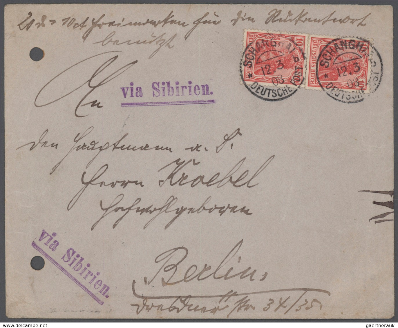 Deutsche Post In China - Stempel: 1908: "SCHANGHAI DP B 12.3.08" Klar Auf Bedarfsbrief Vom Kaiserl. - Deutsche Post In China