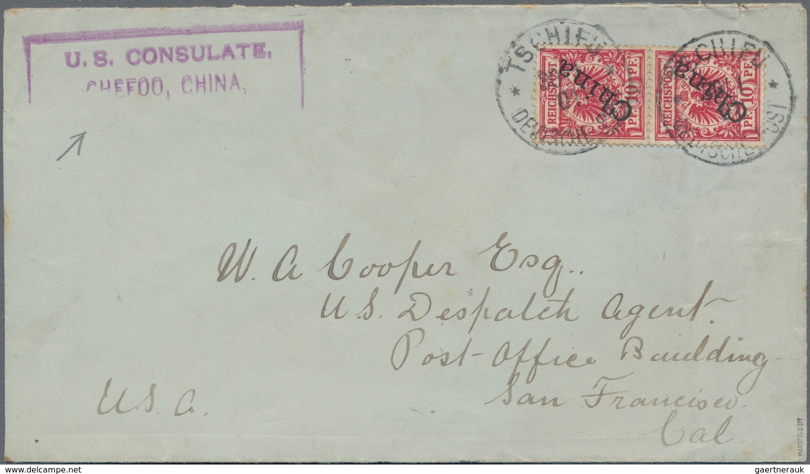 Deutsche Post In China - Besonderheiten: 1901 (30.1.), Senkrechtes Paar 10 Pfg. (steiler Aufdruck) M - China (kantoren)