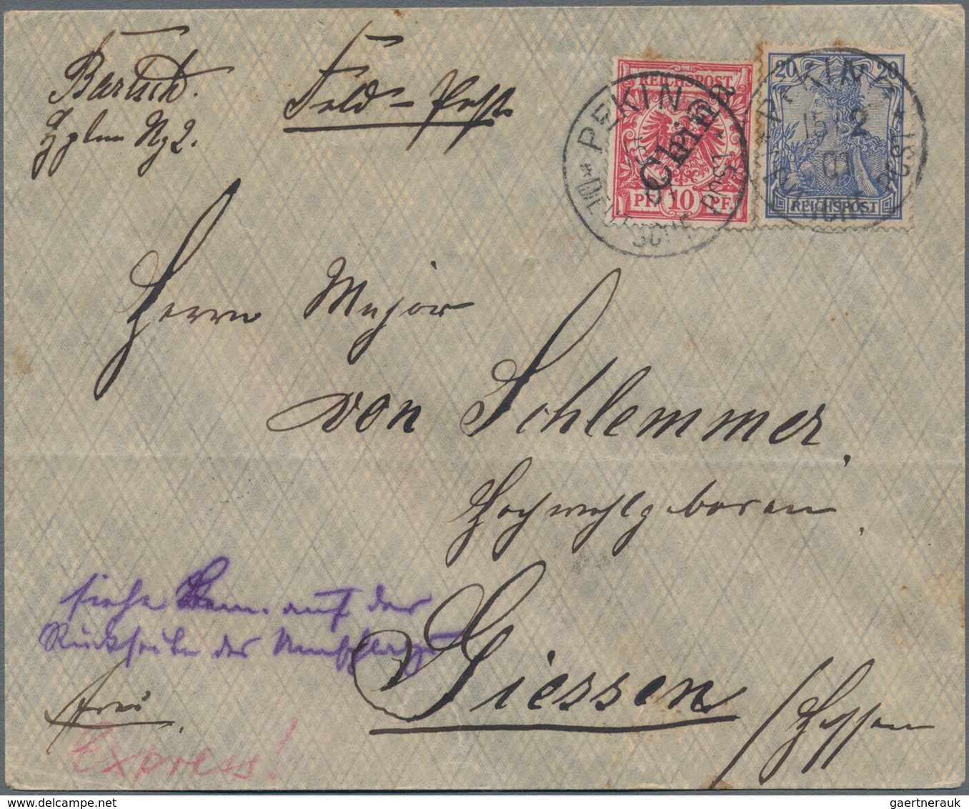 Deutsche Post In China - Besonderheiten: 1901 (15.2.), Gebührenfreier FP-Brief (leichter Querbug) Vo - China (kantoren)