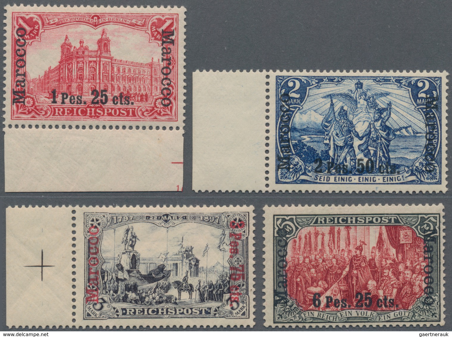 Deutsche Post In Marokko: 1900, Freimarken Germania Reichspost 1 P 25 C Bis 6 P 25 C, Mark-Werte Sau - Deutsche Post In Marokko