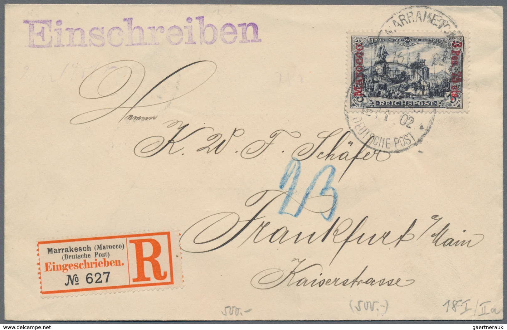 Deutsche Post In Marokko: 1900, 3 Pes. 75 Cts. A. 3 Mk. Reichspost Aufdruck Ty. I Auf Urmarke In Ty. - Deutsche Post In Marokko