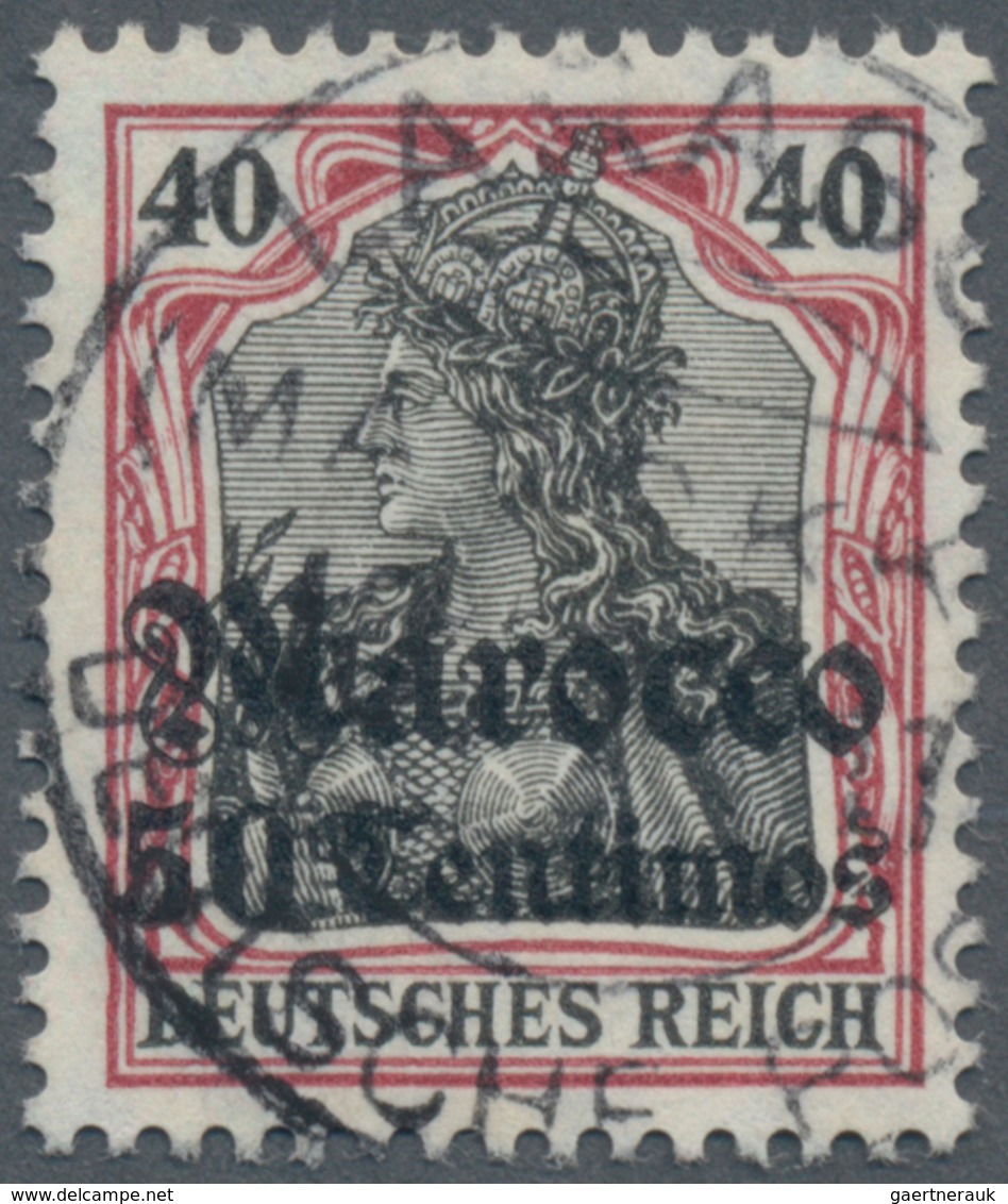 Deutsche Post In Marokko: 1906, 50 C Auf 40 Pf, Dunkelrötlichkarmin/braunschwarz, Entwertet Mit Eink - Deutsche Post In Marokko