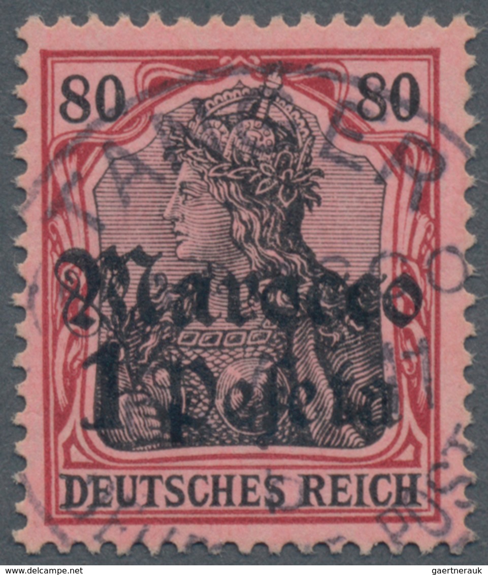 Deutsche Post In Marokko: 1906, 1 P Auf 80 Pf, Dunkelrötlichkarmin/schwarz Auf Mattrosa, Entwertet M - Marokko (kantoren)