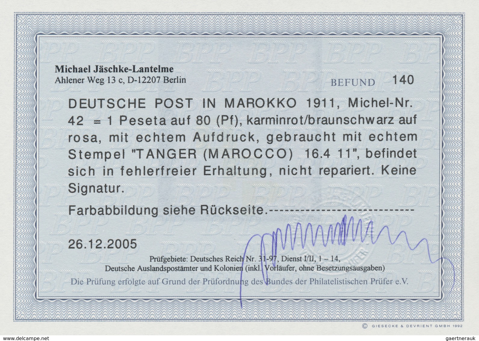 Deutsche Post In Marokko: 1906, 1 P Auf 80 Pf, Dunkelrötlichkarmin/schwarz Auf Mattrosa, Entwertet M - Marokko (kantoren)