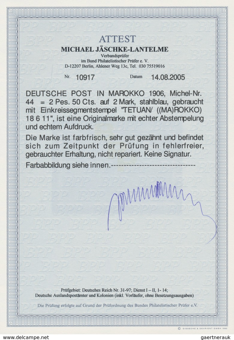 Deutsche Post In Marokko: 1906, 2 P 50 C Auf 2 M, Schwärzlichblau, Entwertet Mit Dem Einkreissegment - Deutsche Post In Marokko