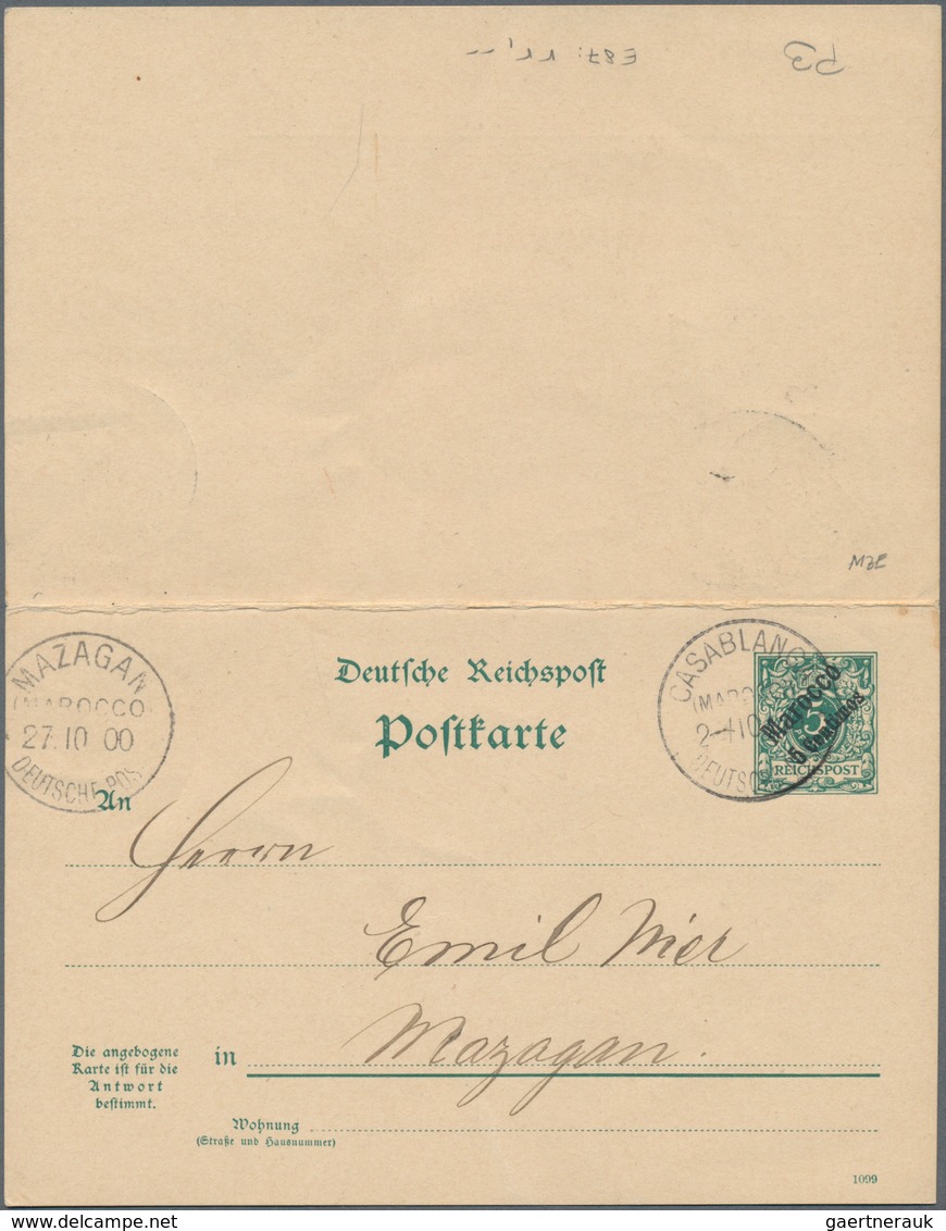 Deutsche Post In Marokko - Ganzsachen: 1900, Doppelt Gebrauchte Ganzsachenpostkarte Mit Bezahlter An - Marokko (kantoren)