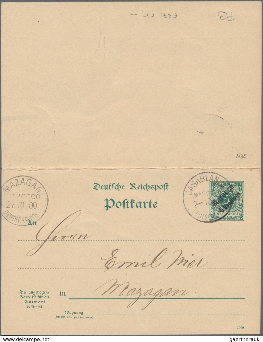 Deutsche Post In Marokko - Ganzsachen: 1900, Doppelt Gebrauchte Ganzsachenpostkarte Mit Bezahlter An - Deutsche Post In Marokko