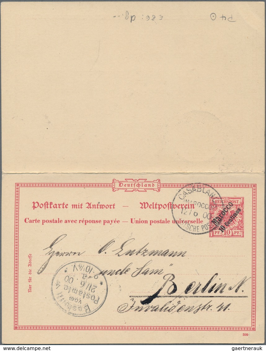 Deutsche Post In Marokko - Ganzsachen: 1900, Gebrauchte Ganzsachenkarte Mit Bezahlter Antwort Mit Sc - Deutsche Post In Marokko