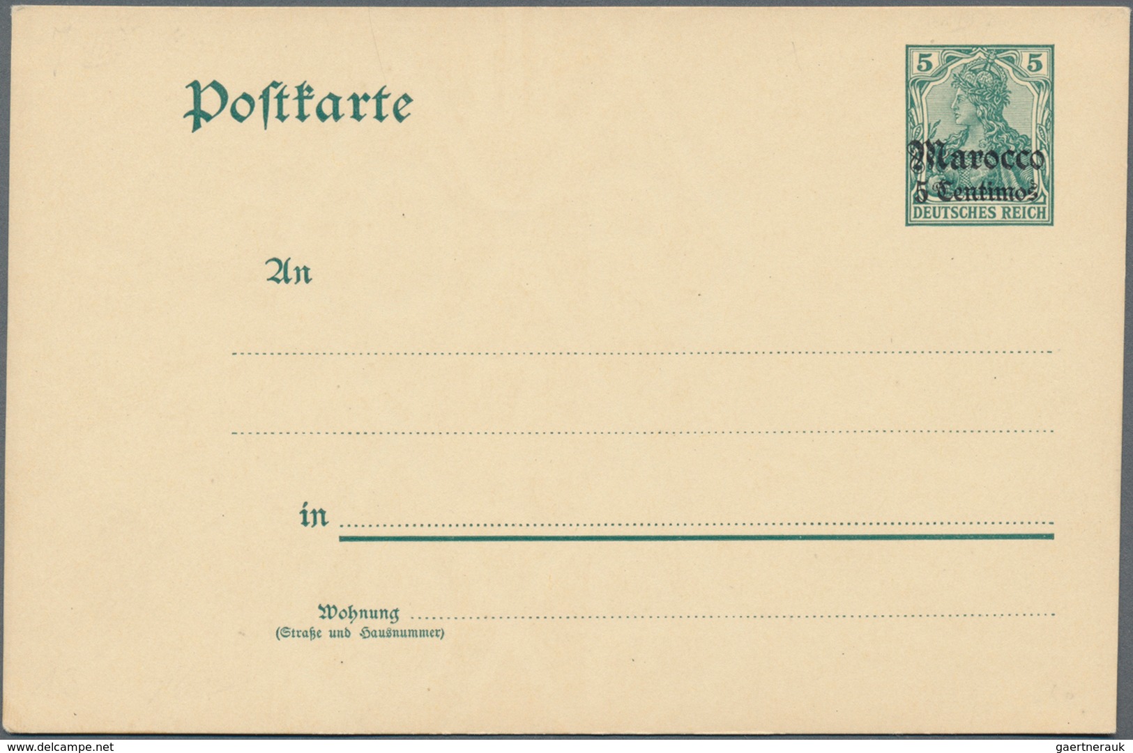 Deutsche Post In Marokko - Ganzsachen: 1907, Ungebrauchte Ganzsachenkarte Wst. Germania 5 Centimos A - Morocco (offices)