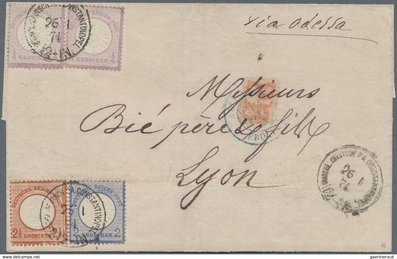 Deutsche Post In Der Türkei - Vorläufer: 1872, Großer Schild 2x ¼ Gr. Blaßviolett, 2 Gr. Blau Und 2½ - Deutsche Post In Der Türkei