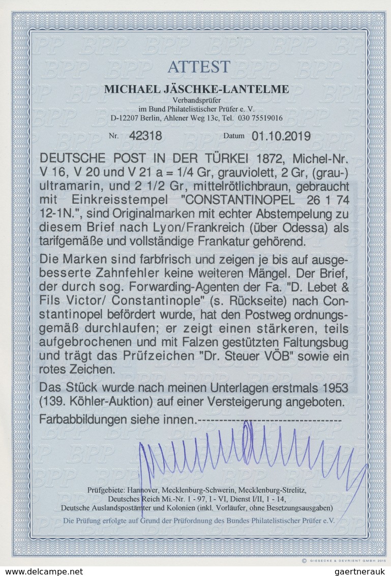 Deutsche Post In Der Türkei - Vorläufer: 1872, Großer Schild 2x ¼ Gr. Blaßviolett, 2 Gr. Blau Und 2½ - Deutsche Post In Der Türkei