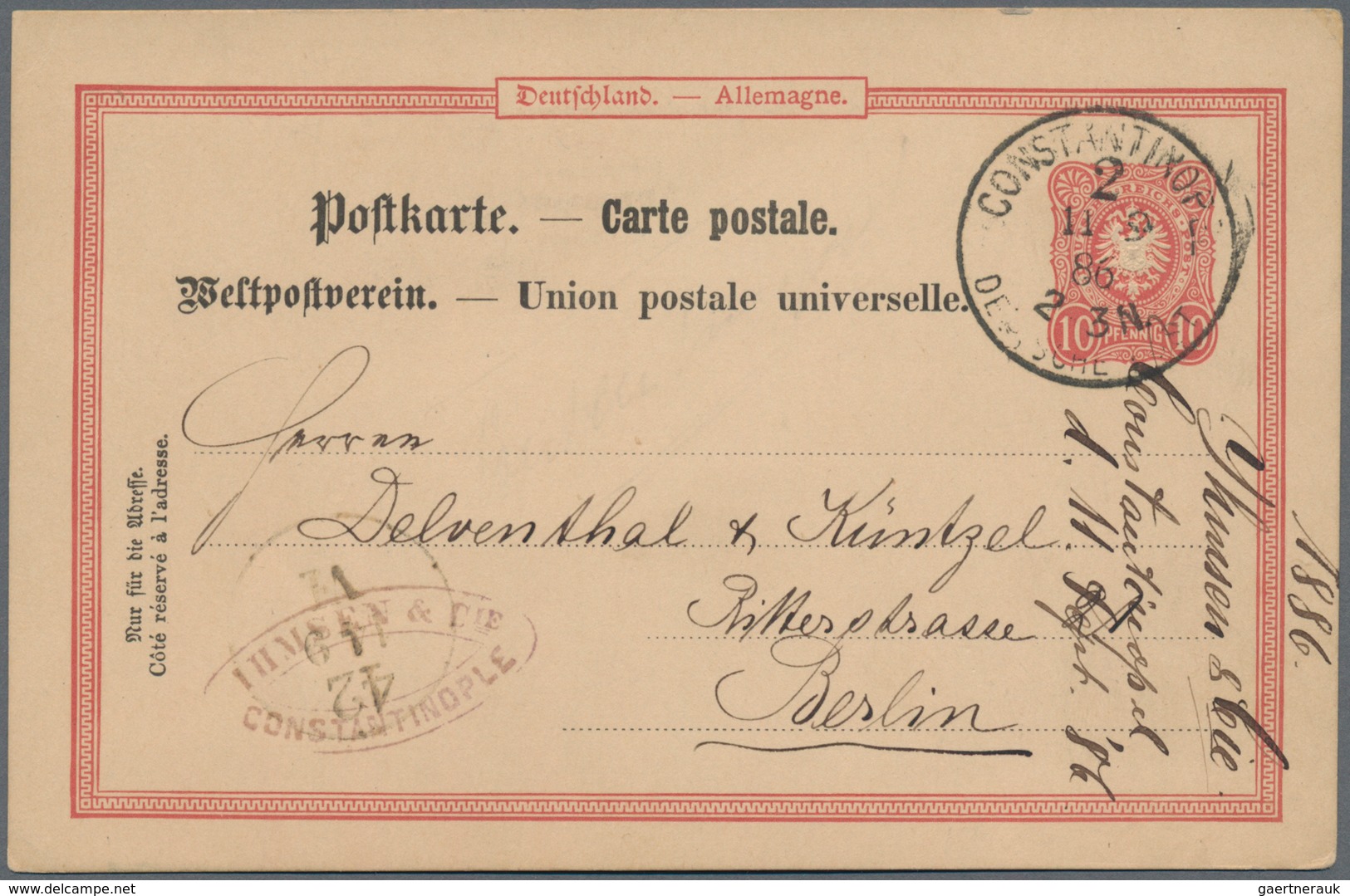 Deutsche Post In Der Türkei - Vorläufer: 1884/1886, 3x 10 Pf Ganzsachenkarten Je Mit K1 Constantinop - Turkse Rijk (kantoren)