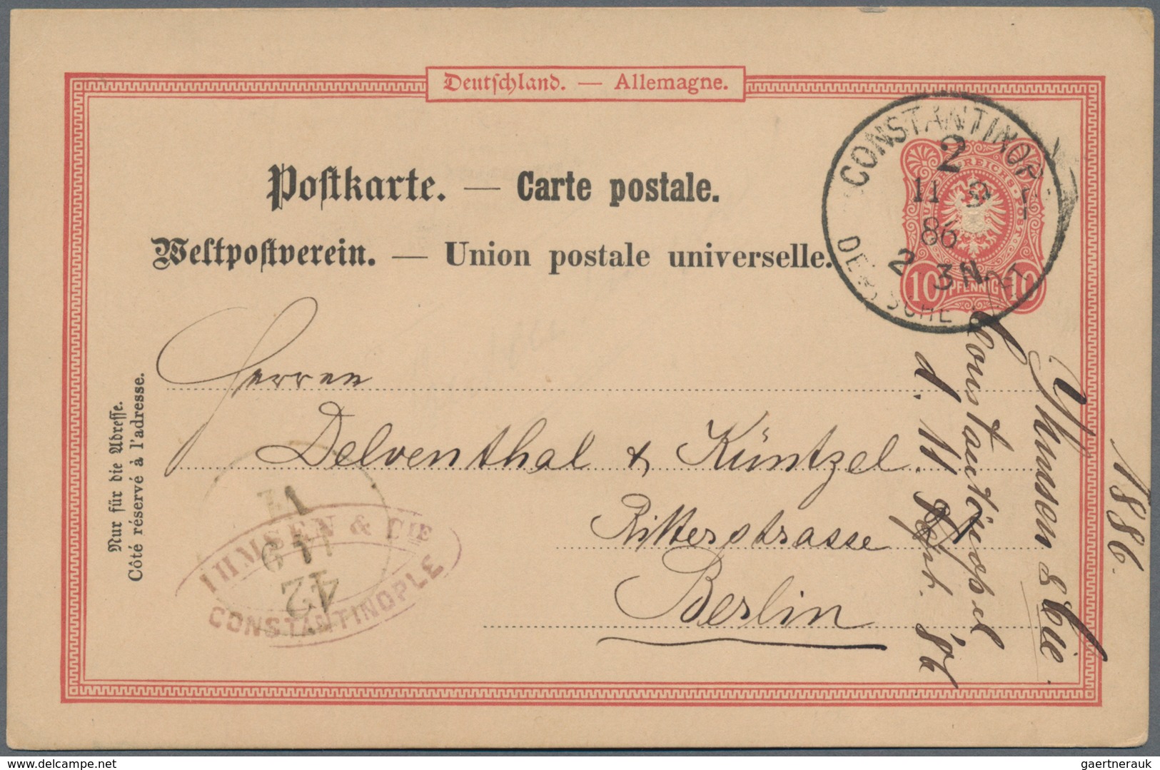 Deutsche Post In Der Türkei - Vorläufer: 1884/1886, 3x 10 Pf Ganzsachenkarten Je Mit K1 Constantinop - Deutsche Post In Der Türkei