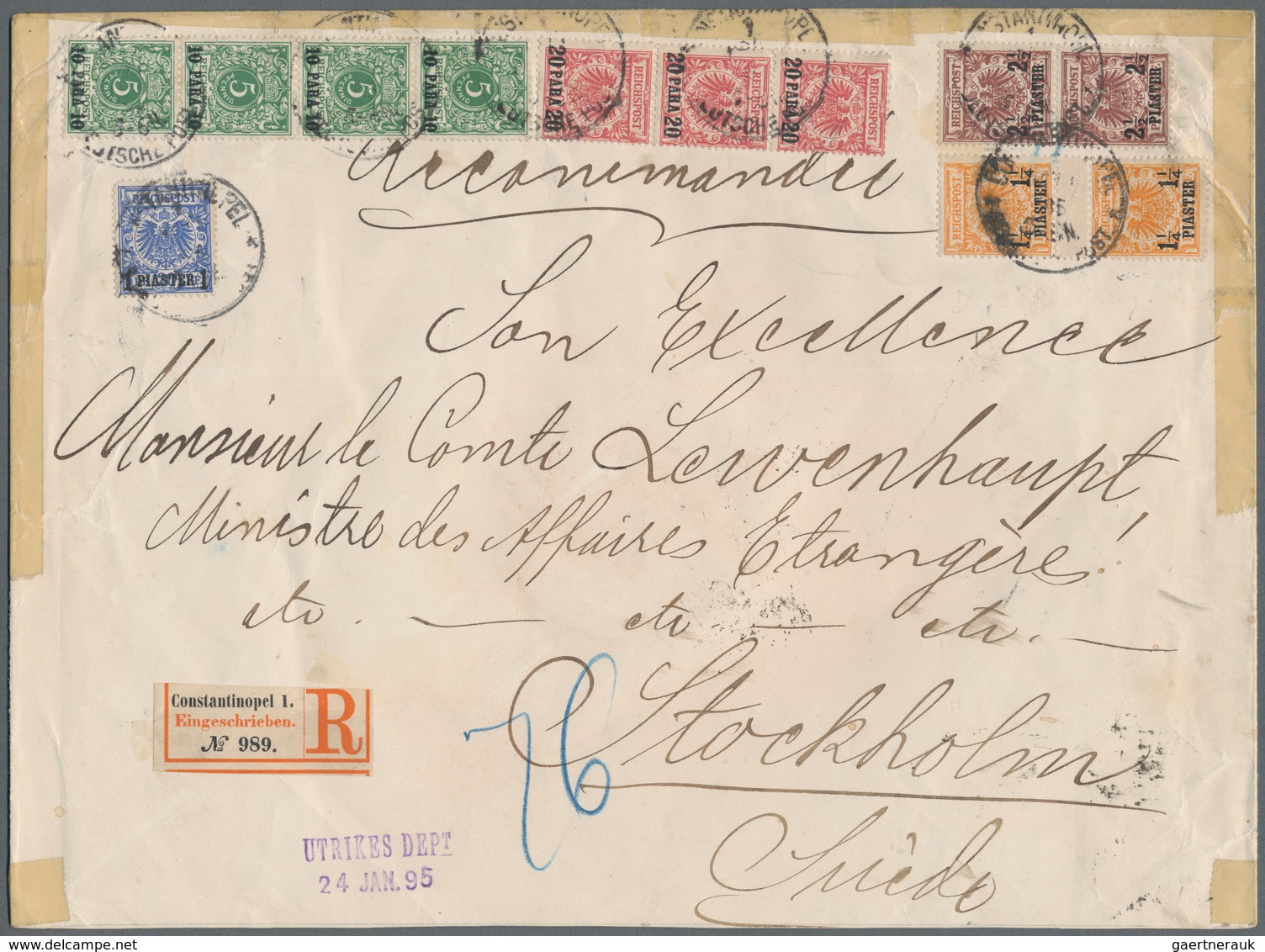 Deutsche Post In Der Türkei: 1895, Aufdrucke Auf Krone/Adler, Portogerechte 11 Pia-Frankatur Incl. E - Turkse Rijk (kantoren)